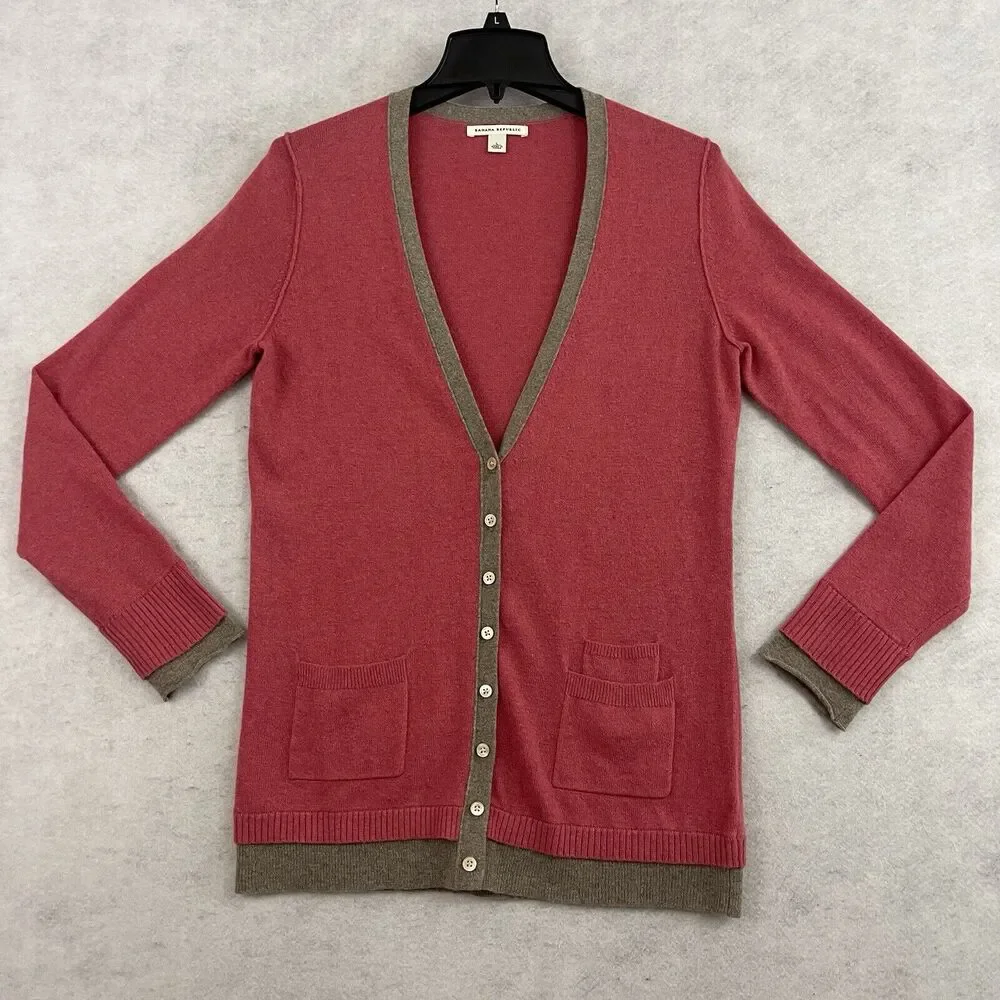 Banana Republic Cardigan Sweater Womens Size Large Pink Button Up Wool Cashmere - Picture 6 of 12